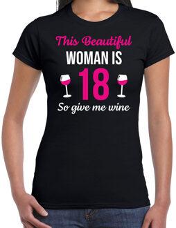 Bellatio Decorations Verjaardag t-shirt 18 jaar - this beautiful woman is 18 give wine - zwart - dames - achttien jaar cadeau shirt 2XL