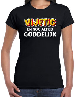 Bellatio Decorations Verjaardag t-shirt 50 jaar Sarah - vijftig en goddelijk - zwart - dames - vijftig jaar cadeau shirt Sarah 2XL