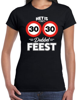 Bellatio Decorations Verjaardag t-shirt het is dubbel feest zwart dames - 30 jaar cadeau shirt S - Feestshirts