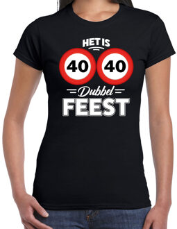 Bellatio Decorations Verjaardag t-shirt het is dubbel feest zwart dames - 40 jaar cadeau shirt XS - Feestshirts