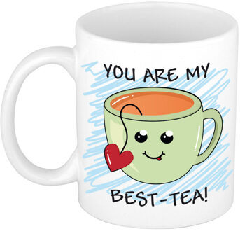 Bellatio Decorations Verjaardags/cadeau mok - groen - Smile Emoticon best tea - grappig - keramiek - 300 ml