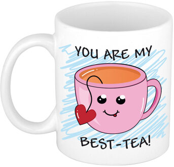 Bellatio Decorations Verjaardags/cadeau mok - roze - smiley best tea - grappig - 300 ml - feest mokken