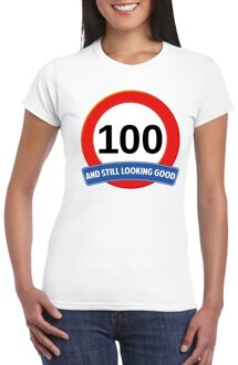 Bellatio Decorations Verkeersbord 100 jaar t-shirt wit dames 2XL