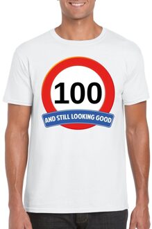 Bellatio Decorations Verkeersbord 100 jaar t-shirt wit heren 2XL