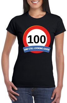 Bellatio Decorations Verkeersbord 100 jaar t-shirt zwart dames 2XL