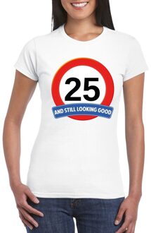 Bellatio Decorations Verkeersbord 25 jaar t-shirt wit dames 2XL