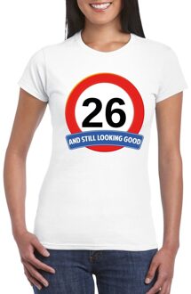 Bellatio Decorations Verkeersbord 26 jaar t-shirt wit dames 2XL