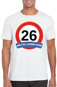 Bellatio Decorations Verkeersbord 26 jaar t-shirt wit heren 2XL