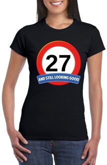 Bellatio Decorations Verkeersbord 27 jaar t-shirt zwart dames XS