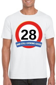 Bellatio Decorations Verkeersbord 28 jaar t-shirt wit heren 2XL