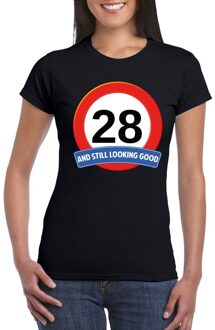 Bellatio Decorations Verkeersbord 28 jaar t-shirt zwart dames XS