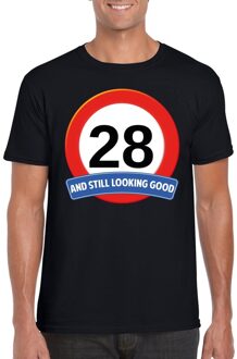 Bellatio Decorations Verkeersbord 28 jaar t-shirt zwart heren L