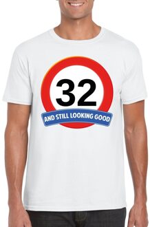 Bellatio Decorations Verkeersbord 32 jaar t-shirt wit heren 2XL