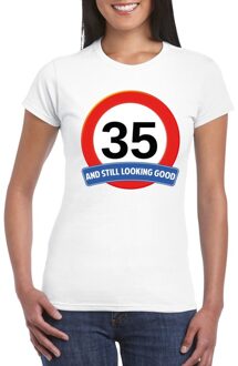 Bellatio Decorations Verkeersbord 35 jaar t-shirt wit dames 2XL