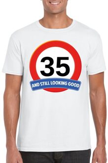 Bellatio Decorations Verkeersbord 35 jaar t-shirt wit heren 2XL