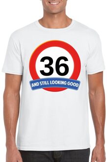 Bellatio Decorations Verkeersbord 36 jaar t-shirt wit heren L