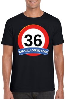 Bellatio Decorations Verkeersbord 36 jaar t-shirt zwart heren