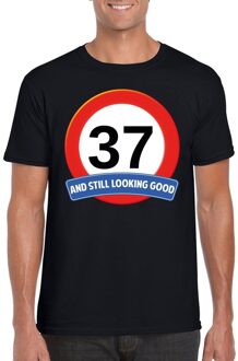 Bellatio Decorations Verkeersbord 37 jaar t-shirt zwart heren L