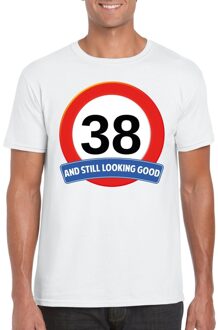 Bellatio Decorations Verkeersbord 38 jaar t-shirt wit heren 2XL