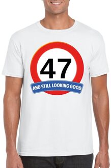 Bellatio Decorations Verkeersbord 47 jaar t-shirt wit heren 2XL