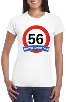 Bellatio Decorations Verkeersbord 56 jaar t-shirt wit dames