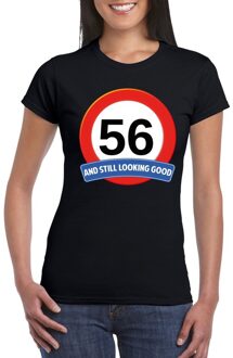 Bellatio Decorations Verkeersbord 56 jaar t-shirt zwart dames 2XL