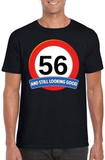 Bellatio Decorations Verkeersbord 56 jaar t-shirt zwart heren 2XL