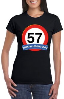 Bellatio Decorations Verkeersbord 57 jaar t-shirt zwart dames L