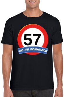 Bellatio Decorations Verkeersbord 57 jaar t-shirt zwart heren L