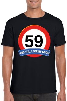 Bellatio Decorations Verkeersbord 59 jaar t-shirt zwart heren