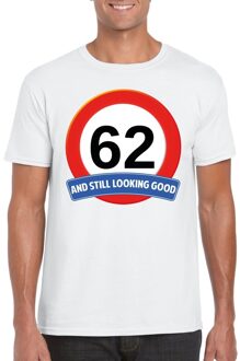 Bellatio Decorations Verkeersbord 62 jaar t-shirt wit heren 2XL