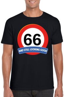 Bellatio Decorations Verkeersbord 66 jaar t-shirt zwart heren L