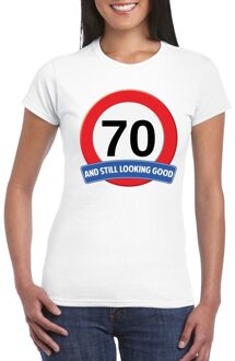 Bellatio Decorations Verkeersbord 70 jaar t-shirt wit dames 2XL