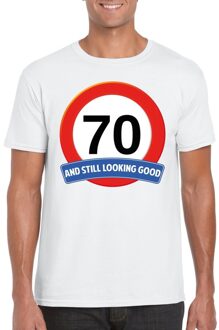 Bellatio Decorations Verkeersbord 70 jaar t-shirt wit heren 2XL