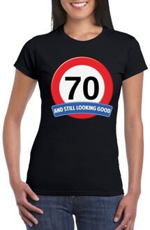 Bellatio Decorations Verkeersbord 70 jaar t-shirt zwart dames