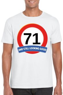 Bellatio Decorations Verkeersbord 71 jaar t-shirt wit heren 2XL