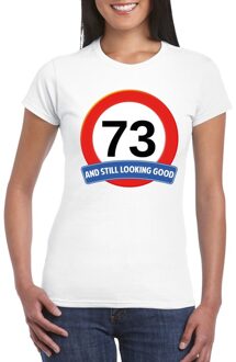 Bellatio Decorations Verkeersbord 73 jaar t-shirt wit dames 2XL