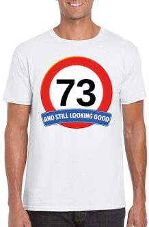 Bellatio Decorations Verkeersbord 73 jaar t-shirt wit heren 2XL