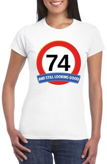 Bellatio Decorations Verkeersbord 74 jaar t-shirt wit dames 2XL