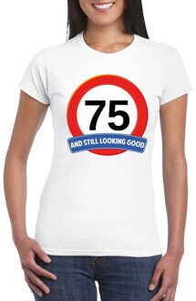 Bellatio Decorations Verkeersbord 75 jaar t-shirt wit dames 2XL