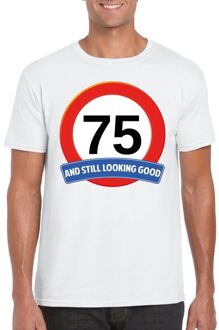 Bellatio Decorations Verkeersbord 75 jaar t-shirt wit heren 2XL