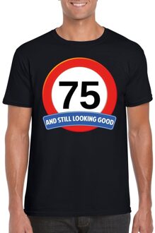 Bellatio Decorations Verkeersbord 75 jaar t-shirt zwart heren L