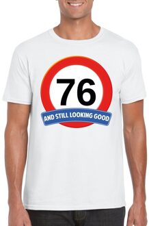 Bellatio Decorations Verkeersbord 76 jaar t-shirt wit heren 2XL