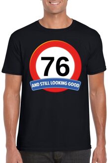 Bellatio Decorations Verkeersbord 76 jaar t-shirt zwart heren L