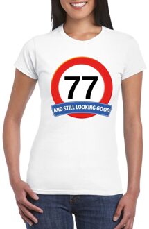 Bellatio Decorations Verkeersbord 77 jaar t-shirt wit dames 2XL