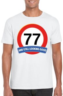 Bellatio Decorations Verkeersbord 77 jaar t-shirt wit heren 2XL