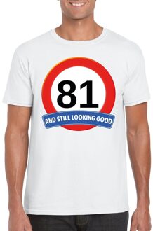 Bellatio Decorations Verkeersbord 81 jaar t-shirt wit heren M