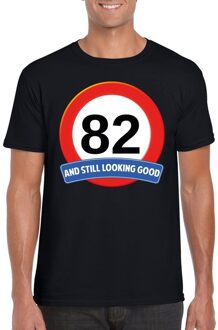 Bellatio Decorations Verkeersbord 82 jaar t-shirt zwart heren L