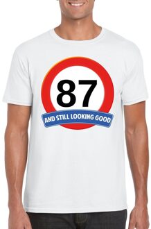 Bellatio Decorations Verkeersbord 87 jaar t-shirt wit heren 2XL