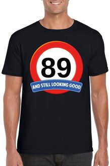 Bellatio Decorations Verkeersbord 89 jaar t-shirt zwart heren L